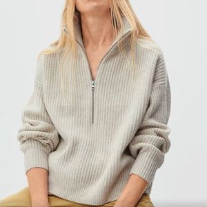 EVERLANE The Felted Merino Half-Zip Sweater Heathered Oat Cream Chunky Soft